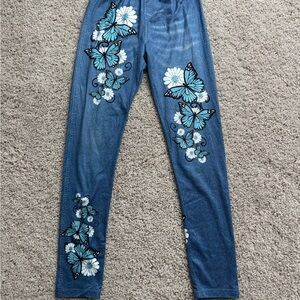 Blue Butterfly Print Leggings